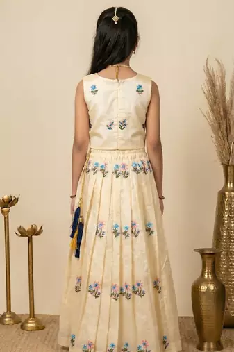 White girls silk blend embrodairy readymade pattu pavadai lehenga choli