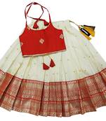 Red indian readymade traditional pattu pavadai tapeta silk lehenga choli dress for kids