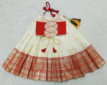 Red indian readymade traditional pattu pavadai tapeta silk lehenga choli dress for kids 2