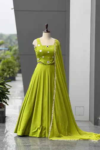 Green Mirror Navratri Lehnega Choli With Dupatta