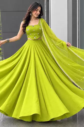 Green Mirror Navratri Lehnega Choli With Dupatta