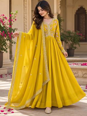 Royal Mustard Yellow Embroidered Antalkali Suit 1