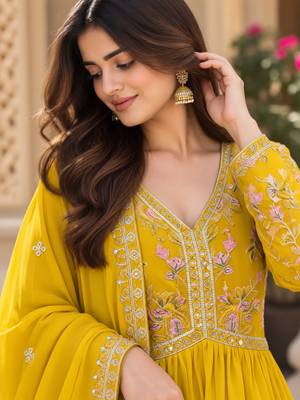 Royal Mustard Yellow Embroidered Antalkali Suit 2