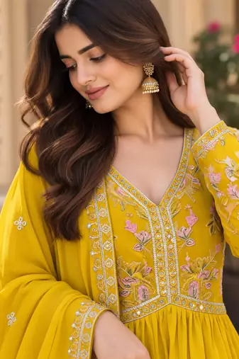 Royal Mustard Yellow Embroidered Antalkali Suit