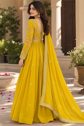 Royal Mustard Yellow Embroidered Antalkali Suit