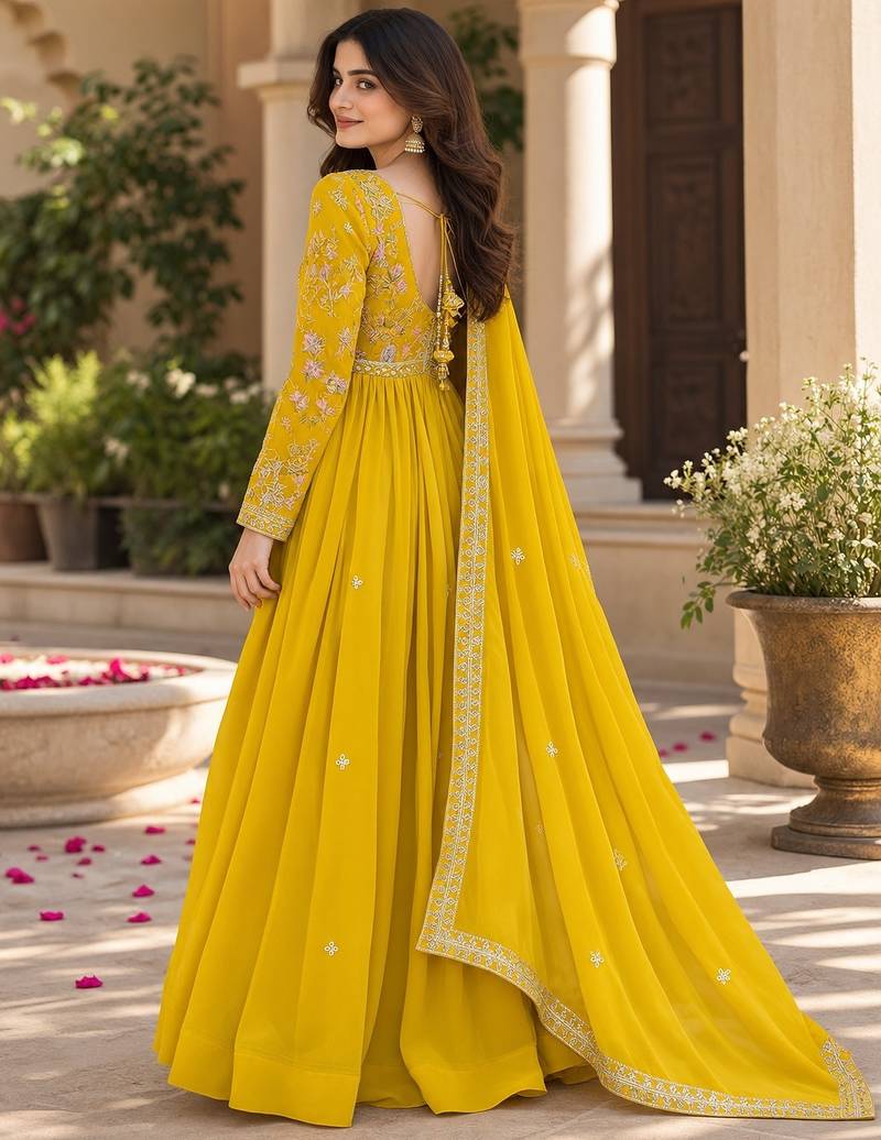 Royal Mustard Yellow Embroidered Antalkali Suit