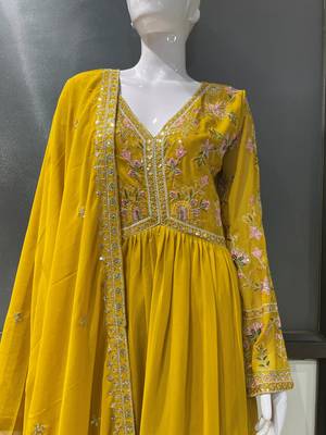 Royal Mustard Yellow Embroidered Antalkali Suit 4