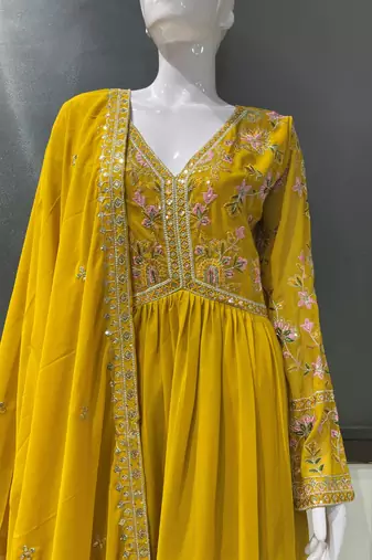 Royal Mustard Yellow Embroidered Antalkali Suit