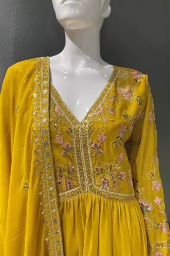 Royal Mustard Yellow Embroidered Antalkali Suit