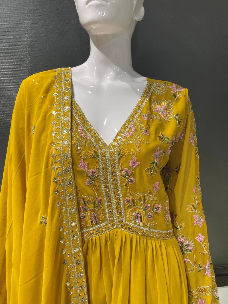 Royal Mustard Yellow Embroidered Antalkali Suit