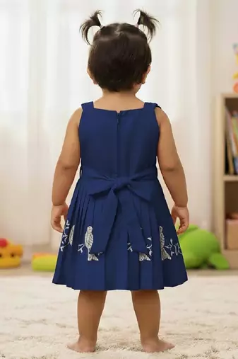 Blue south indian traditional pattu pavadai tapeta silk embrodairy frock dress