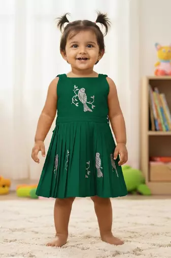 Green south indian traditional pattu pavadai tapeta silk embrodairy frock dress