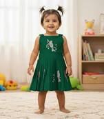Green south indian traditional pattu pavadai tapeta silk embrodairy frock dress