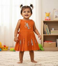 Orange south indian traditional pattu pavadai tapeta silk embrodairy frock dress