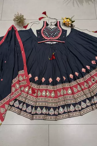 Black Printed Navratri Lehenga Choli With Dupatta