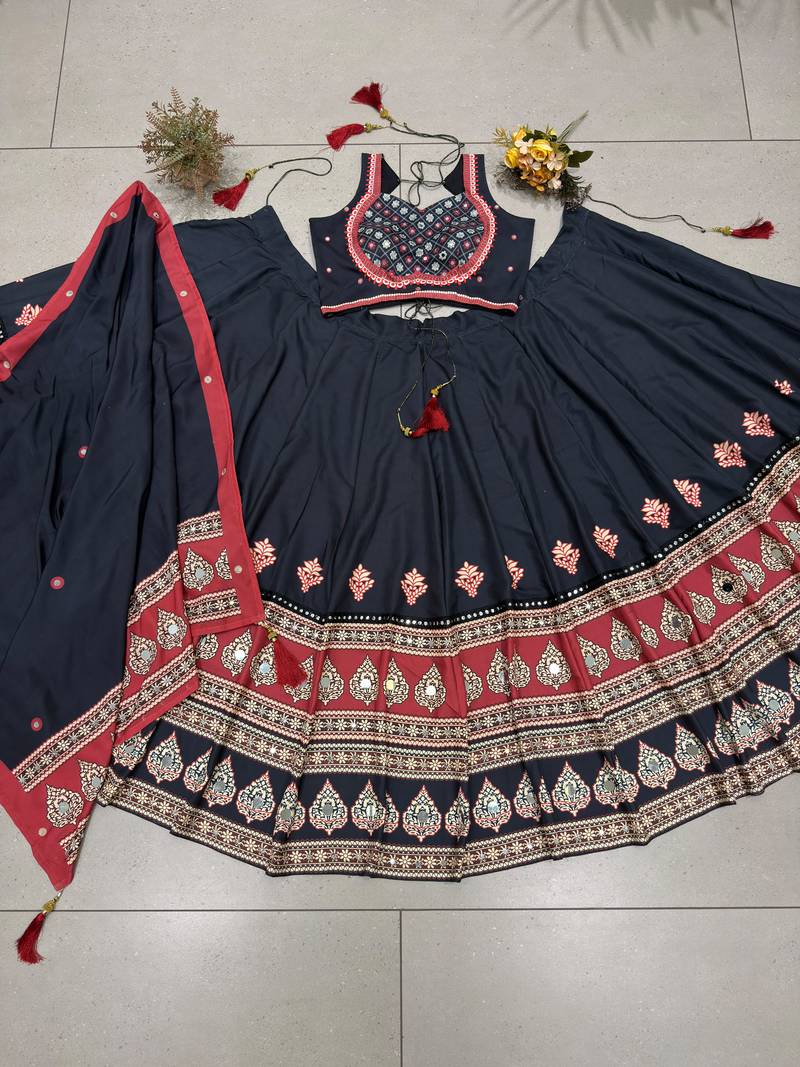 Black Printed Navratri Lehenga Choli With Dupatta