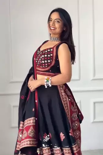 Black Printed Navratri Lehenga Choli With Dupatta