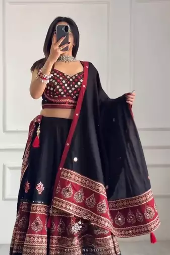 Black Printed Navratri Lehenga Choli With Dupatta