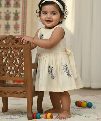 Cream south indian traditional pattu pavadai tapeta silk embrodairy frock dress 2