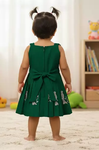 Green south indian traditional pattu pavadai tapeta silk embrodairy frock dress