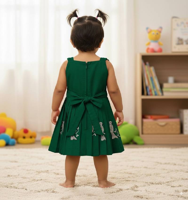Green south indian traditional pattu pavadai tapeta silk embrodairy frock dress
