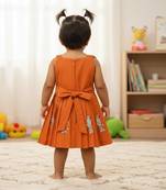 Orange south indian traditional pattu pavadai tapeta silk embrodairy frock dress