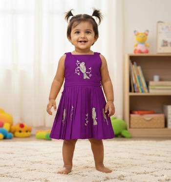 Purple south indian traditional pattu pavadai tapeta silk embrodairy frock dress 1