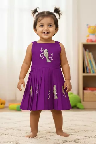 Purple south indian traditional pattu pavadai tapeta silk embrodairy frock dress