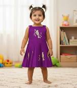 Purple south indian traditional pattu pavadai tapeta silk embrodairy frock dress