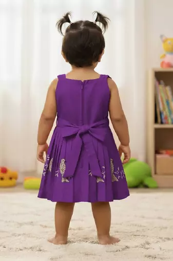 Purple south indian traditional pattu pavadai tapeta silk embrodairy frock dress