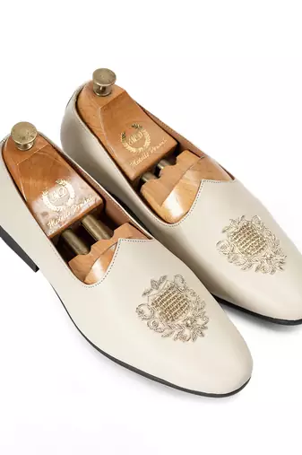 Cream off white solid leather slipons