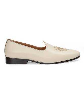 Cream off white solid leather slipons 2