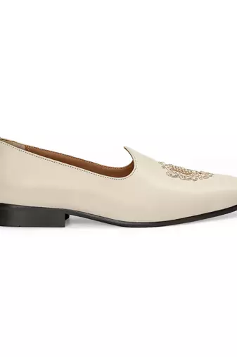 Cream off white solid leather slipons