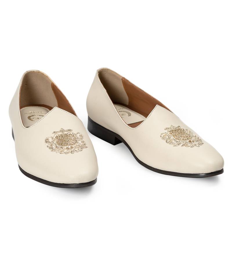 Cream off white solid leather slipons