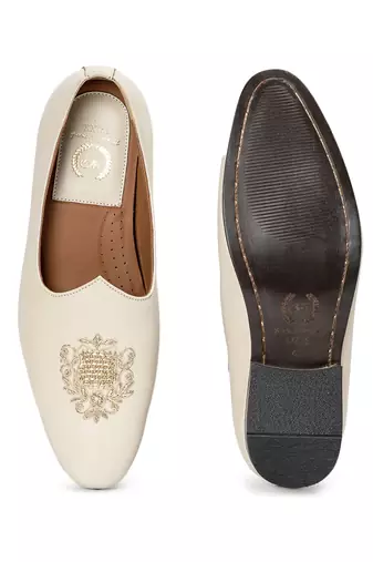 Cream off white solid leather slipons