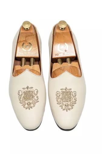 Cream off white solid leather slipons