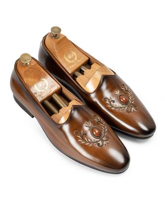 Tan brown solid leather slipons 1