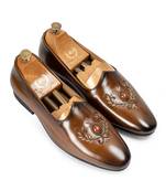 Tan brown solid leather slipons
