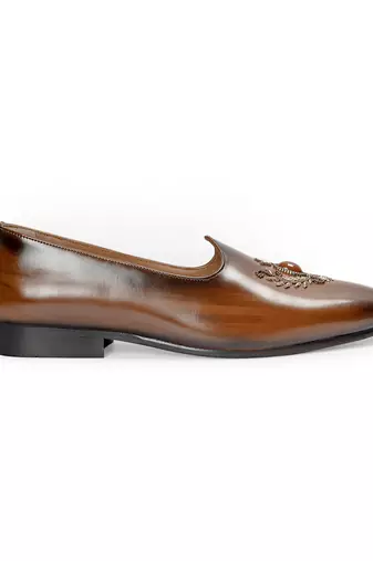 Tan brown solid leather slipons