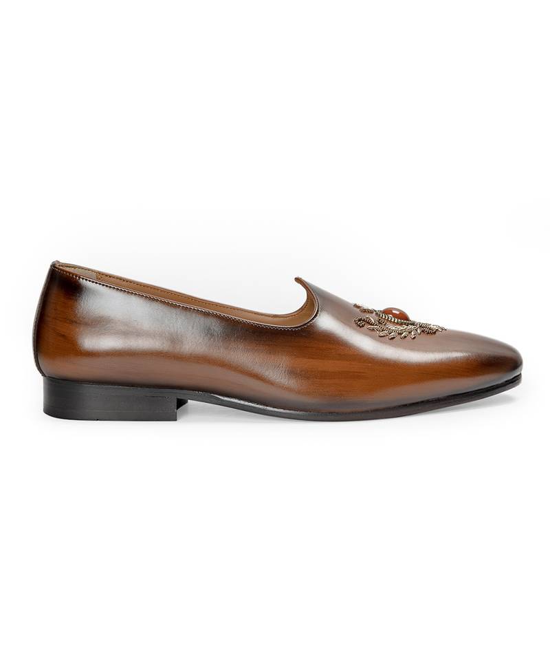Tan brown solid leather slipons