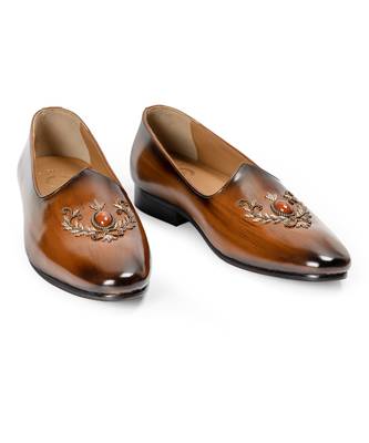 Tan brown solid leather slipons 3