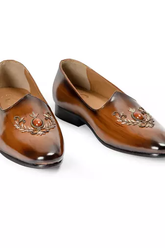 Tan brown solid leather slipons