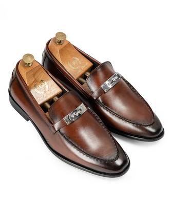 Tan brown solid leather slipons 1