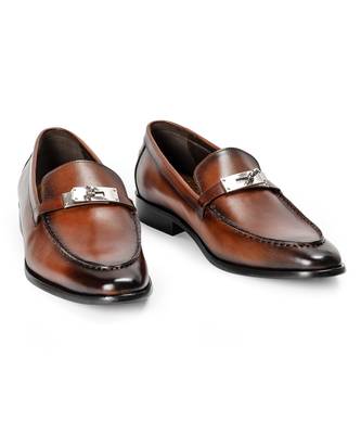 Tan brown solid leather slipons 3