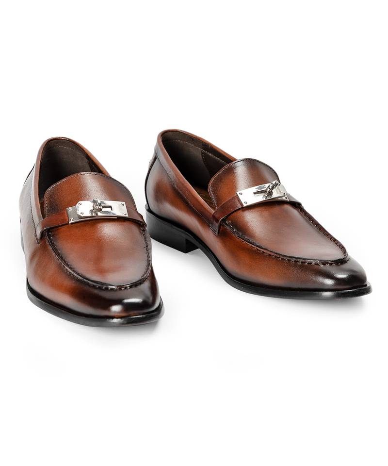 Tan brown solid leather slipons