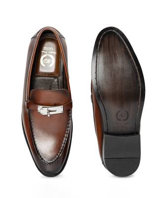 Tan brown solid leather slipons 4