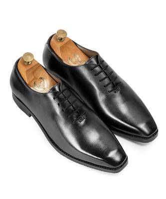 Black grey leather wholecut oxfords 1