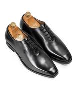 Black grey leather wholecut oxfords