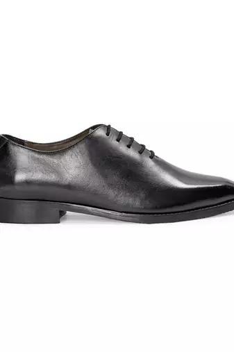 Black grey leather wholecut oxfords