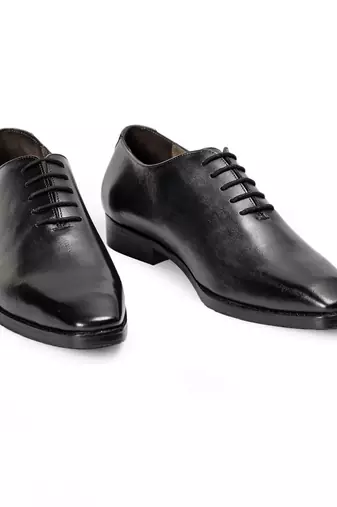 Black grey leather wholecut oxfords